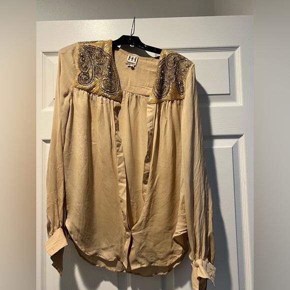 Haute Hippie size medium Preloved Long sleeve Women's Gold Embellished Top - Picture 1 of 13